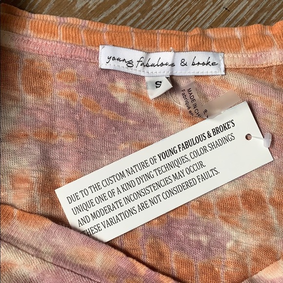 YOUNG FABULOUS & BROKE V-NECK TWISTER TEE IN PEACH BAMBOO WASH S - Picture 4 of 8